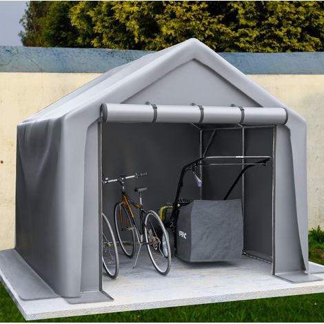 REDOM - Abri de rangement extérieur - 244x241x217 cm - porte enroulable - structure en acier galvanisé et PE - gris foncé