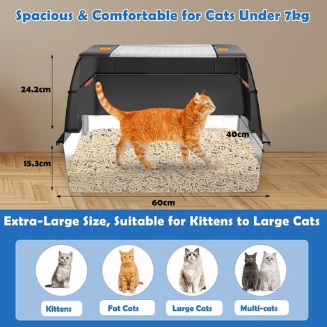 Maison de Toilette pour Chat XL en Acier Inoxydable Bac à Litière Anti-Odeur Grand Chat Couvert Amovible avec Tapis et Pelle (1/5)