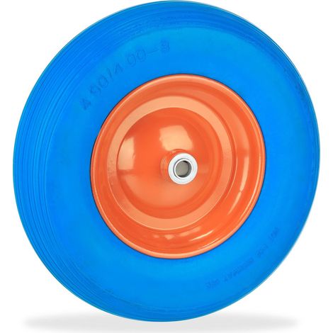Roue brouette 4.80 4.00-8 Pneu Rechange Caoutchouc increvable Jante Acier, Charge 120 kg, Bleu/Orange (1/5)