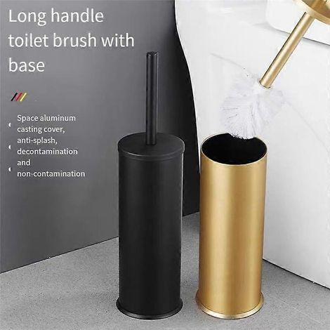 Brosse de toilette en aluminium avec support - Brosse de nettoyage pour salle de bain et accessoires de nettoyage du sol de salle de bain - Or - FFY (1/4)