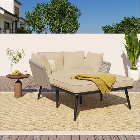 Sillón exterior relax con cojines extraíbles caqui OKMYHOME (1/5)