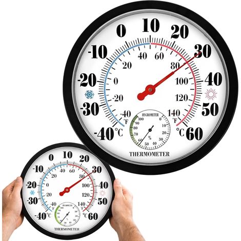 Thermomètre mural avec hygromètre analogique 25 cm, noir, -40 à 60 °C (1/5)