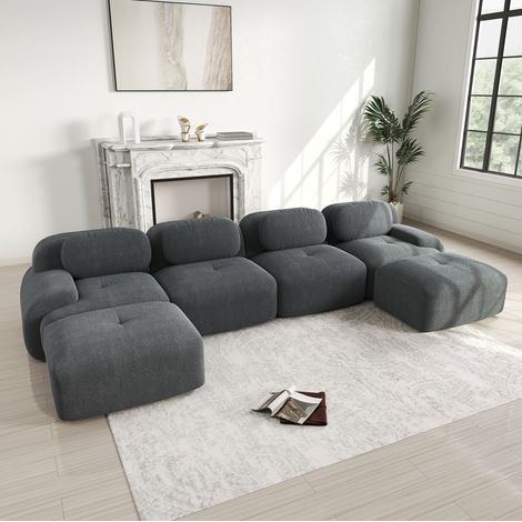 Canapé U modulable 388x178x70 cm en velours côtelé gris, sans montage pour salon spacieux – MEUBLIV (1/5)