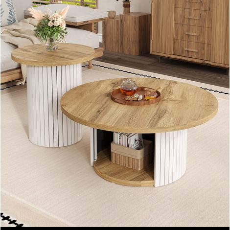 Table basse ronde double, ensemble de 2, MDF naturel DESVIAE (1/5)