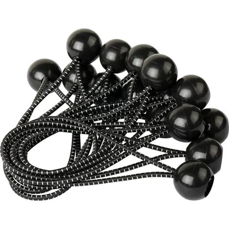 Cuerdas elásticas con bola, 15 cm de largo, construcción resistente, blanco y negro, 10 unidades (1/2)