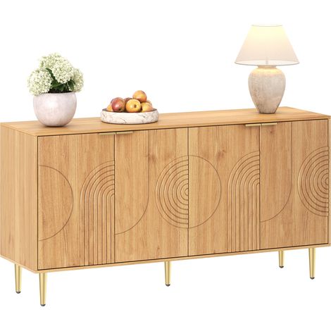 Madia 140x40x72cm design essenziale ripiani regolabili gambe metalliche oro MDF naturale per soggiorno (1/5)