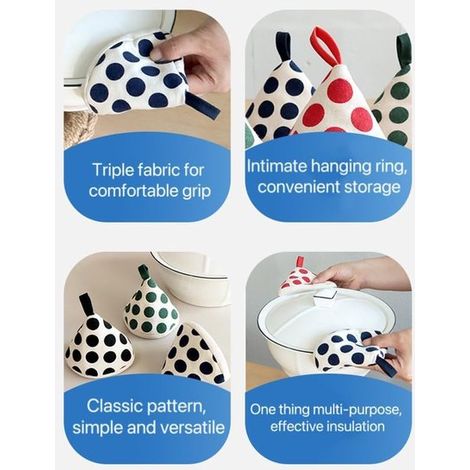 Juego de 4 agarraderas para ollas con estampado de lunares，Protección para la cocina en azul，rojo，verde y negro (1/4)