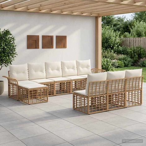 Salon de jardin d’angle modulable 9 pièces en polyrotin blanc naturel et crème, 69kg - PANGIVO (1/5)