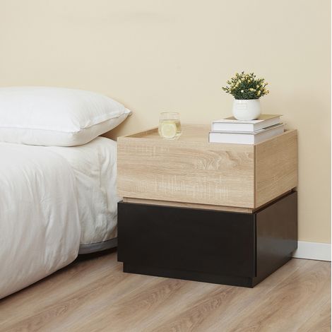Table de chevet à 2 tiroirs empilable, meuble de nuit compact en panneau de particules noir, pour chambre, salon ou coin lecture – CHICFURN (1/5)