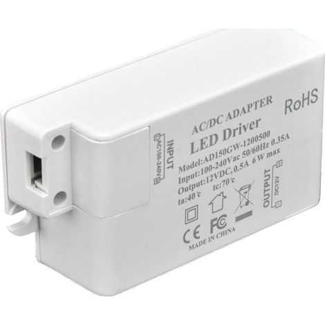 Driver Led 6W Maximum 100 240V Transformateur 12V Tension Constante Driver Transformateur Led 0.5A Convertisseur Convertisseur avec Transformateurs Basse Tension (1/4)
