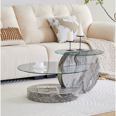 table basse ronde 2 niveaux verre MDF gris OKMYHOME (1/5)