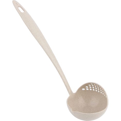 2-in-1-Suppen- und Breilöffel aus Weizenstroh mit langem Griff und Filter (Beige) (1/5)