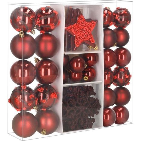 Décorations pour sapin de Noël, ensemble de 40 pièces, décorations centrales de Noël, bordeaux incassables. (1/5)
