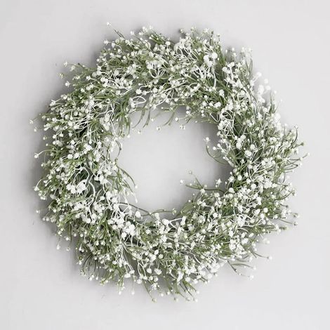 Couronne En Plastique Gypsophila - 40 Cm - Blanche - Décoration Porte D'Entrée Intérieur Extérieur - 1 Pièce