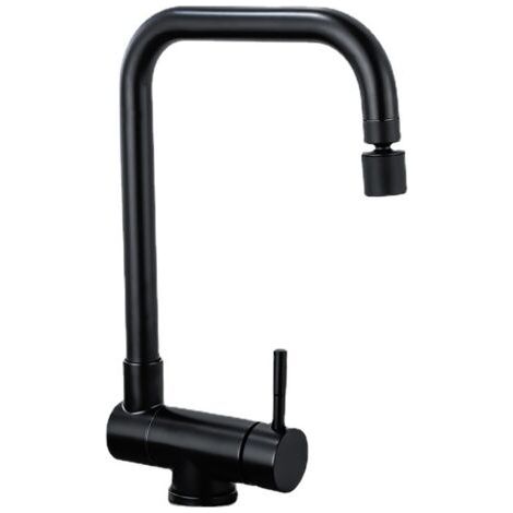 Mitigeur de cuisine rabattable noir – Bec pivotant 360° – 2 jets anti éclaboussure – Corps en laiton durable – Pour évier sous fenêtre (1/5)