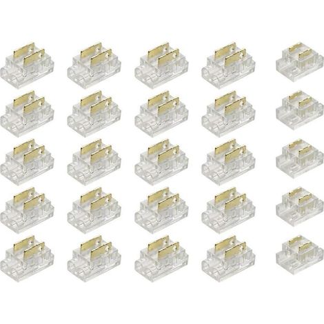 Kit de 25 connecteurs à 2 broches de 5 mm pour rubans LED COB, pour raccords ruban-fil et ruban-ruban sur alimentation 5-24 V CC. (1/4)
