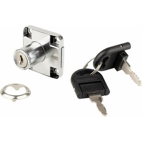 – Serrure à pêne dormant acier chromé – 2 clés pliantes coudées 90° – Gâche cylindre à paillettes – Axe 25,7 mm pour meubles (1/2)
