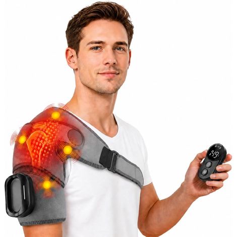 Cuscinetto massaggiante e riscaldante per spalle a tripla funzione, regolabile, 5000 mAh, per un utilizzo prolungato, 5 impostazioni di calore e 5 impostazioni di vibrazione. (1/5)