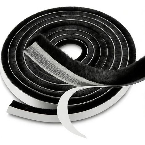 m Bürstendichtung für Schiebetüren, selbstklebende Türdichtung, 9 mm (B) x 15 mm (T), Fensterdichtungen, Isolierung, Schwarz, winddicht für Fenster, Türen, Schränke, Schiebetüren
