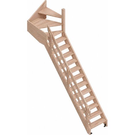 Escalier bois 15 marches - Hauteur à franchir 3.20m - Largeur 0,70m - Main-courante à droite - ALSACE-LDH-320-MC (1/5)