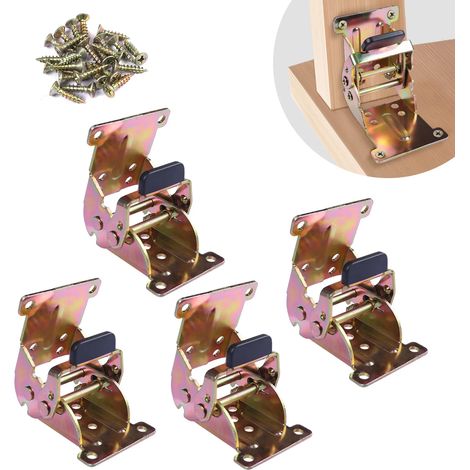 (4 pièces dorées) Charnière pliante 0-90-180 degrés, support pliable autobloquant pour pieds de table, chaise et meubles, en acier au carbone avec vis (1/5)