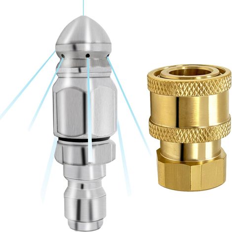 Set aus 2 Ablaufdüsen mit Hochdruckreinigerkupplung, 6,35-mm-Edelstahl-Ablaufschlauchdüse und Messinganschlüssen, 6,35-mm-Schnellanschluss auf NPT (1/5)