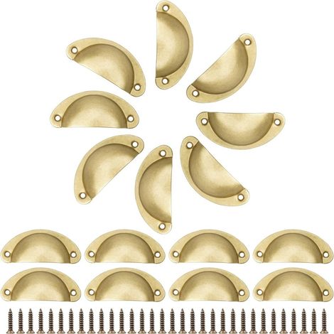 Poignées de Meubles Vintage Coquille en Incurvé – Pour Tiroirs Armoires Placards Cuisine 20 pièces Fer Or (1/5)