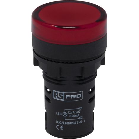 Indicateur LED RS PRO Rouge 12V c.a. / V c.c., Ø découpe 22mm, IP65 ( Prix pour 1 ) (1/4)