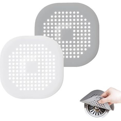 Protezione per scarico in silicone [2 pezzi], protezione per scarico filtro lavello, per doccia, vasca da bagno e cucina [bianco + grigio]