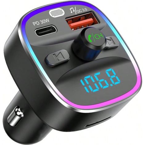 Bluetooth-Auto-FM-Transmitter, Bluetooth 5.4 MP3-Player-Adapter, Auto-FM-Transmitter-Kit, 48 W, PD-Ladegerät 30 W und 18 W, Freisprechen, 7 Lichtfarben, unterstützt SD-Karte und USB-Flash-Laufwerk