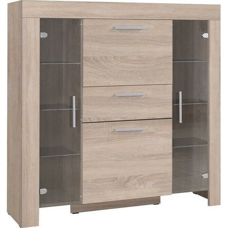 Cómoda Melfeli 104, Roble Sonoma, Con cajones y puertas, Número de cajones: 3, 131x130x42cm
