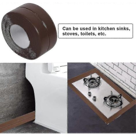 Bandes d'étanchéité autocollantes pour baignoire, salle de bain et murs, bandes de finition pour rebord d'évier, cuisine (38 mm x 3,2 m - marron) (1/3)