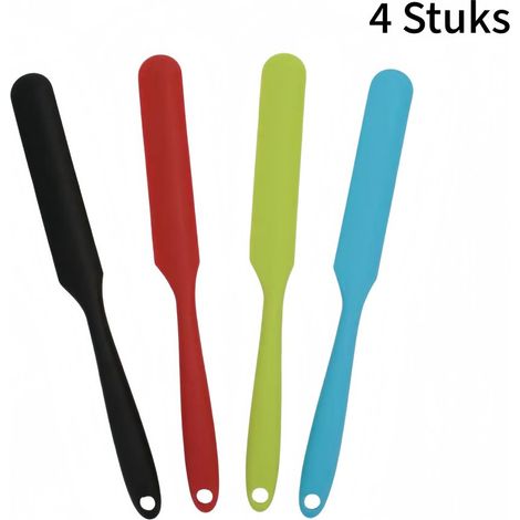 Ensemble de 4 spatules silicone sans joint, résistantes à la chaleur, pour pâtisserie. Noir, rouge, vert, bleu. (1/5)