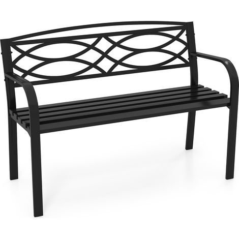 COSTWAY Panchina da Esterno 2-3 Posti, Panca in Metallo con Schienale Motivo Geometrico, Braccioli e Seduta a Doghe, Sedia Moderna per Parco, Cortile e Giardino (1/5)