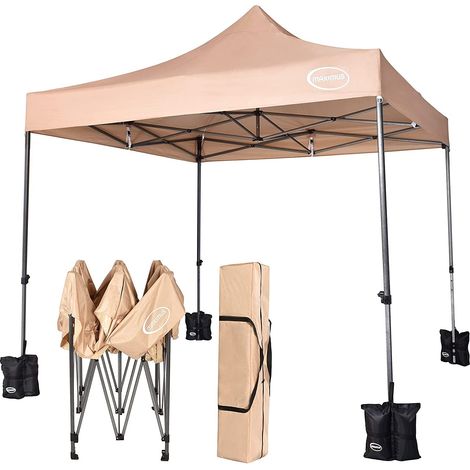 MAXIMUS HEAVY DUTY POP UP GAZEBO 3mx3m COMMERCIAL MARKET STALL & 4 WEIGHT BAGS NS BEIGE (1/4)