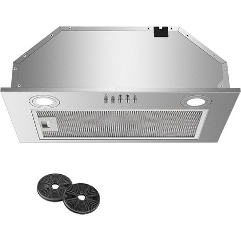 Hotte aspirante encastrable 52 cm – Débit d'air 300 m³/h – 3 vitesses – Éclairage LED – Acier inoxydable – Filtre à charbon inclus – Classe C
