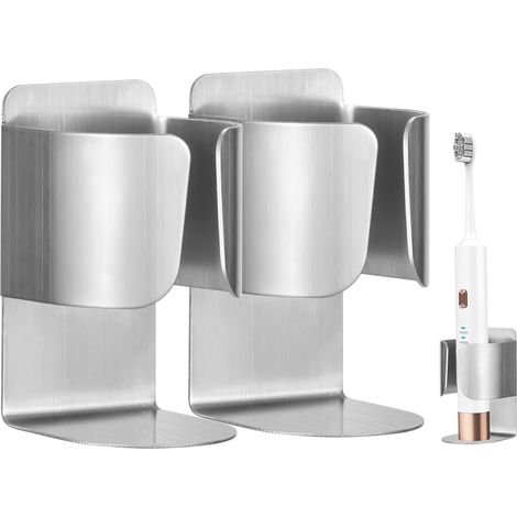 CCYKXA  Wall-Mounted Electric Toothbrush Holder, Stainless Steel Toothbrush Holder, Organizer for Toothpaste and Facial Cleanser, 2 Pieces, Silver (1/5)