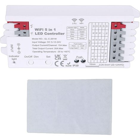 Contrôleur de lumière LED, prise en charge de l'application intelligente Tuya, WiFi, Bluetooth, 2.4G, bande lumineuse 5 en 1, RGBCCT RGBW RGB WWCW, Mode variateur 20A