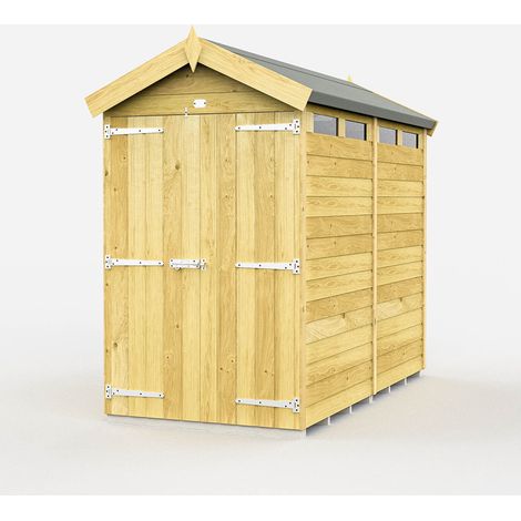 4 x 8 Feet Apex Security Shed - Double Door - Wood - L243 x W118 x H217 cm