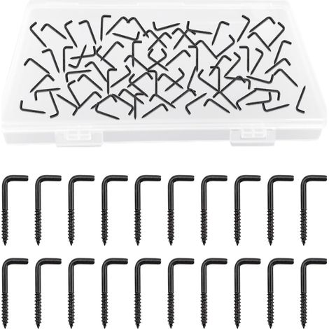 M2,4 x 20 crochets à vis en forme de L et crochets d'épaule pour commodes et tasses à angle droit, crochets à vis auto-taraudeuses pour intérieur et extérieur (1/5)