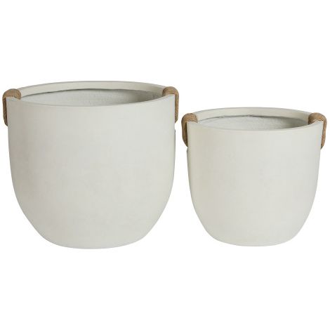 Lot de 2 pots de fleurs ronds en oxyde de magnésium blanc cassé avec trous de drainage, pour intérieur et extérieur