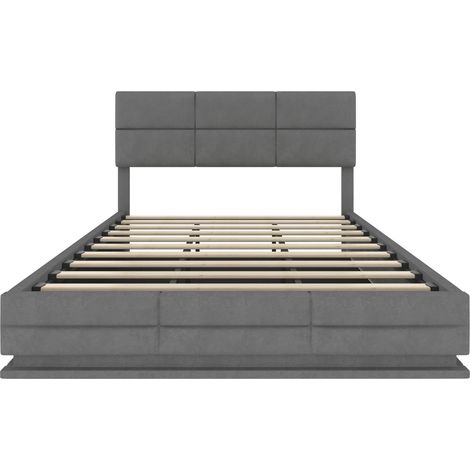 Letto contenitore 180x200 cm in velluto grigio con LED, USB e testiera regolabile (1/5)