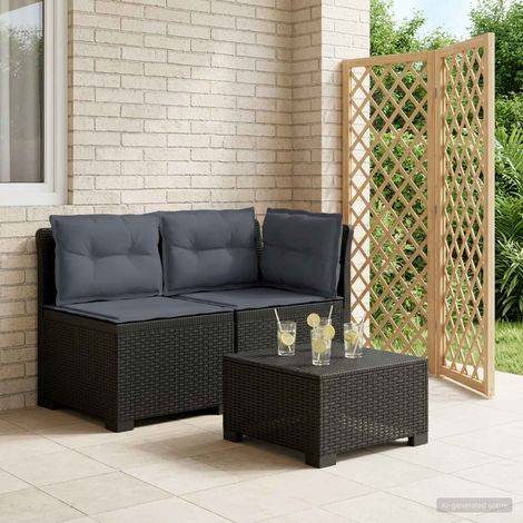 Canapé de Jardin 2 Places Modulaire en PP Aspect Rotin Anthracite avec Coussins, 22kg - PANGIVO (1/5)