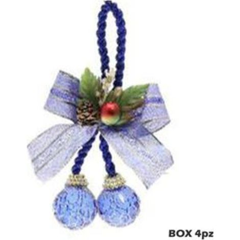4 pendoli con fiocco per albero di natale - colore blu - decorazioni addobbi natalizi
