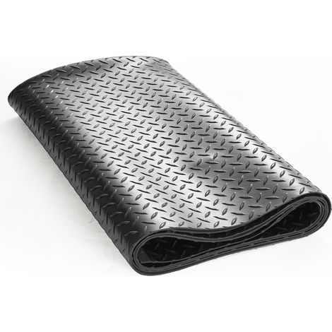 Mophorn Rotolo di pavimentazione in gomma Diamond-Plate, 3 mm x 4 piedi x 8 piedi, tappetino per garage in gomma SBR, facile da pulire, per sotto le auto, garage, uso industriale, palestra, nero