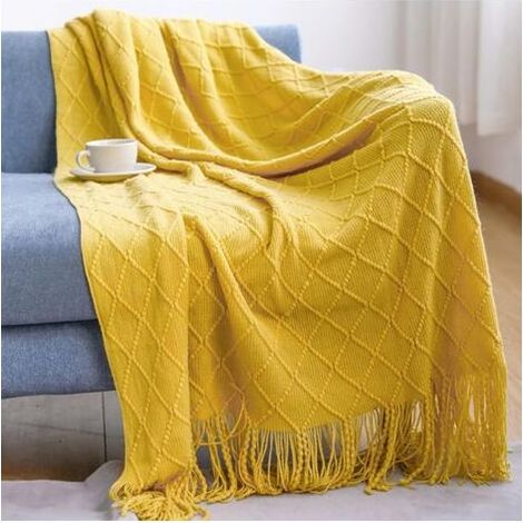 Manta de punto con flecos, colcha de color liso, manta nórdica cálida, alfombra suave y moderna, manta para sofá, funda de cama decorativa, 130x230cm (1/4)