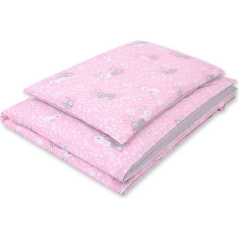 Ropa de cama infantil de algodón de dos piezas de doble cara - conejitos rosas/grises (1/4)