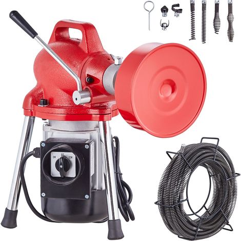 Déboucheur électrique 66FT x 5/8", 250W, avec câbles en acier (66' x 5/8" et 15' x 3/8"), 7 couteaux, sens horaire/anti-horaire, pour tuyaux 1,6" à 4". (1/5)