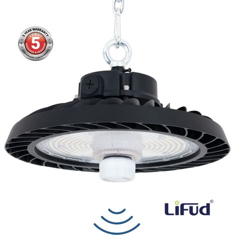 Barcelona Led – Suspension industrielle LED UFO 200W – CCT réglable 4000K/6000K – Détecteur de mouvement 150° – IP65 pour environnements industriels