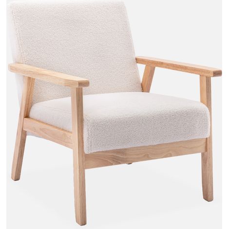 Sillón escandinavo de borreguito y madera de hevea